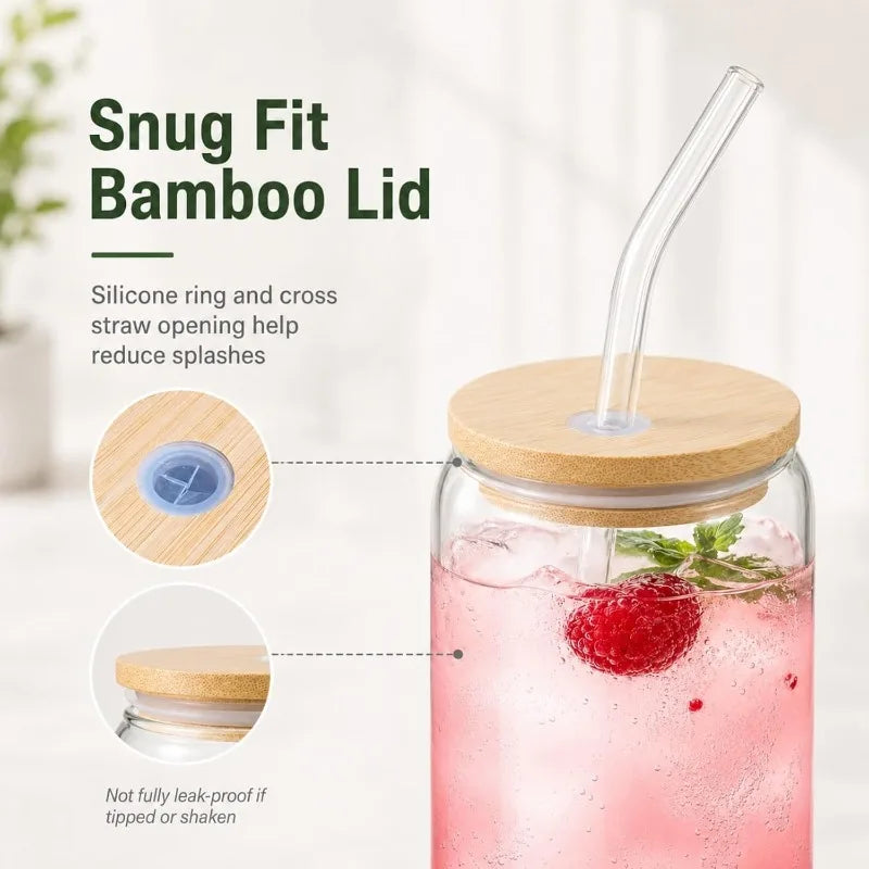 KEMORELA 470ml Glass Cup with Lid & Straw | Bubble Tea Mug