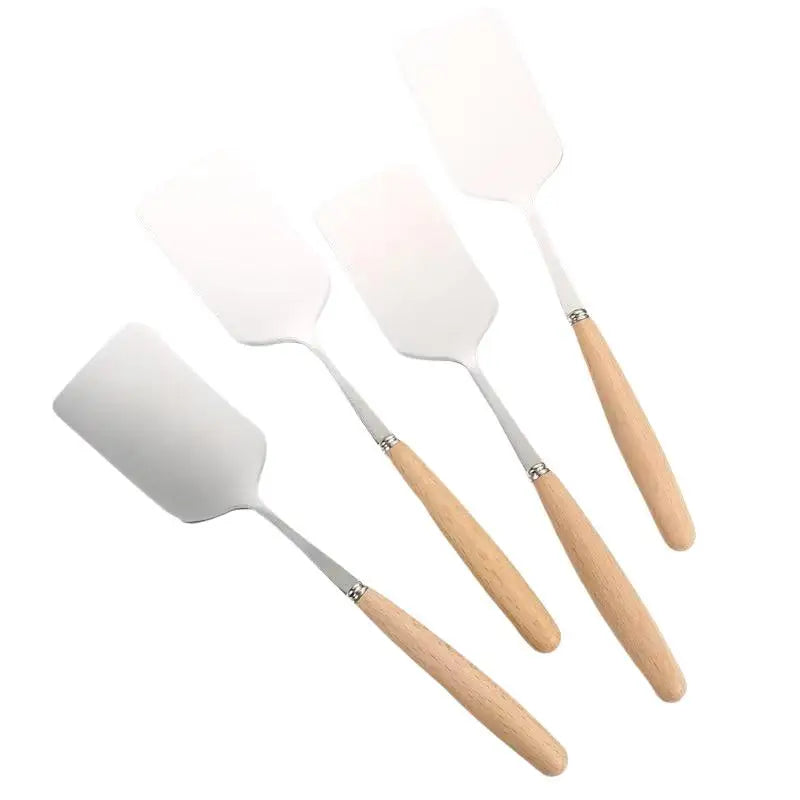 Stainless Steel Square Head Steak Cooking Spatula Wood Handle Pizza