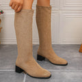 Women's Faux Suede Knee High Boots – Square Heel & Back Zip