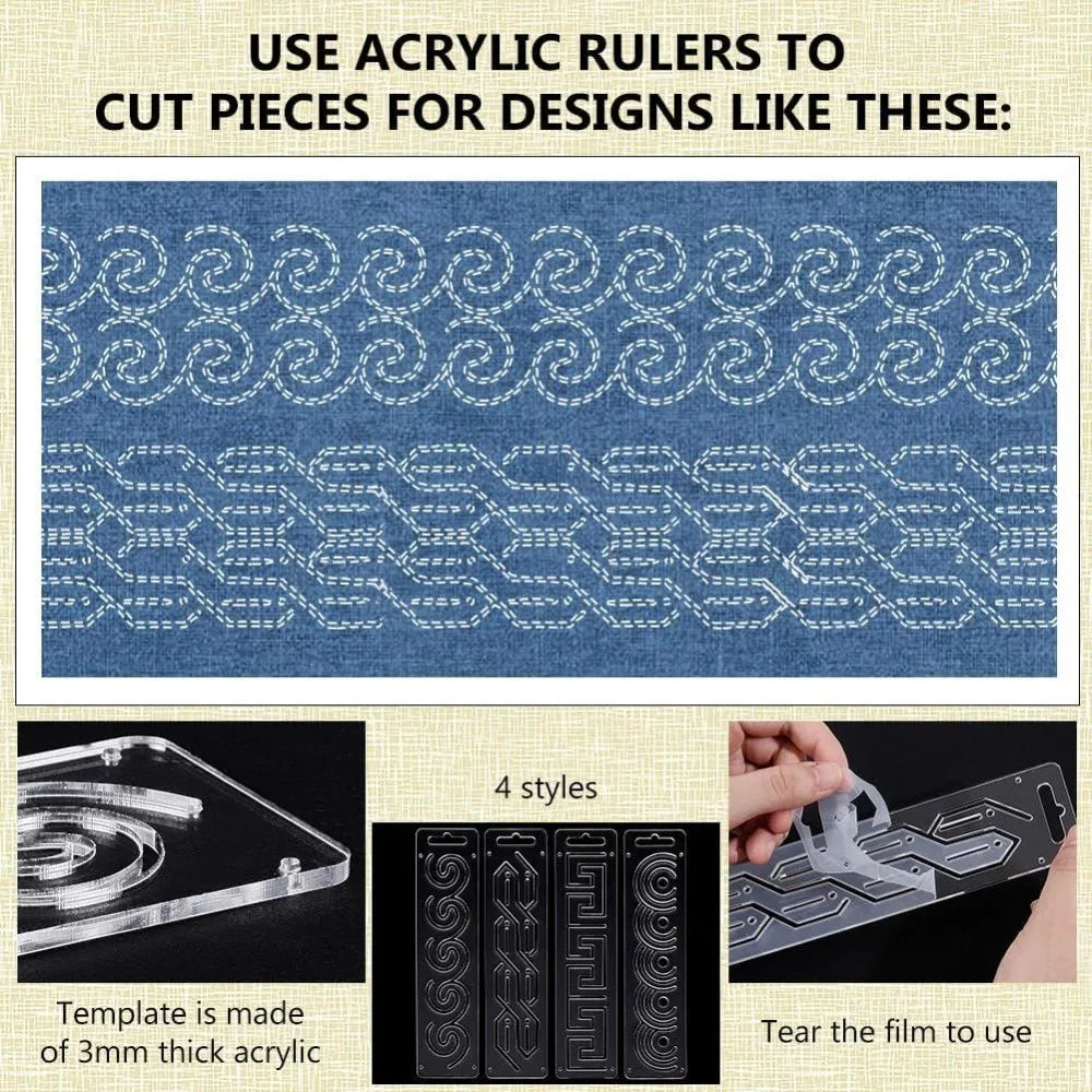 4-Pc Acrylic Sashiko Stencil Set – Hand Quilting Templates