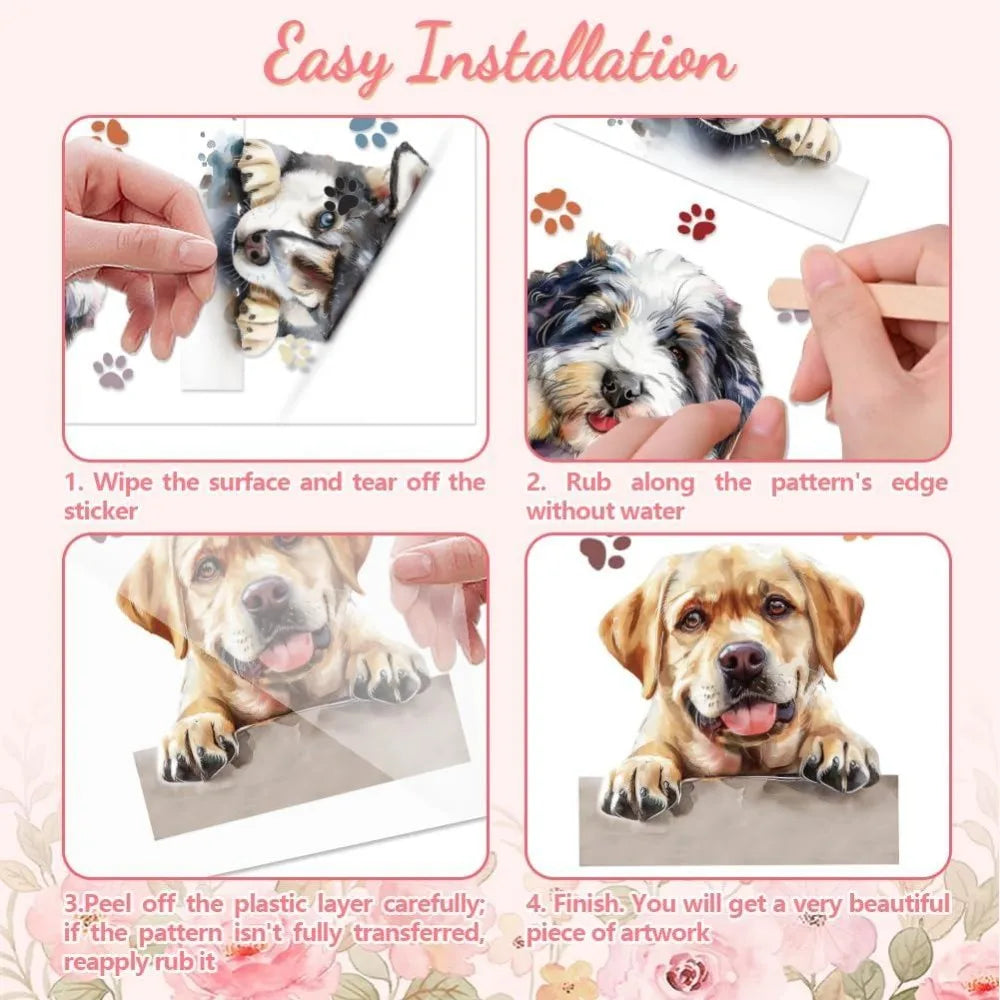 Dog Rub-On Transfer Decals for Furniture & Crafts – 3 Pcs