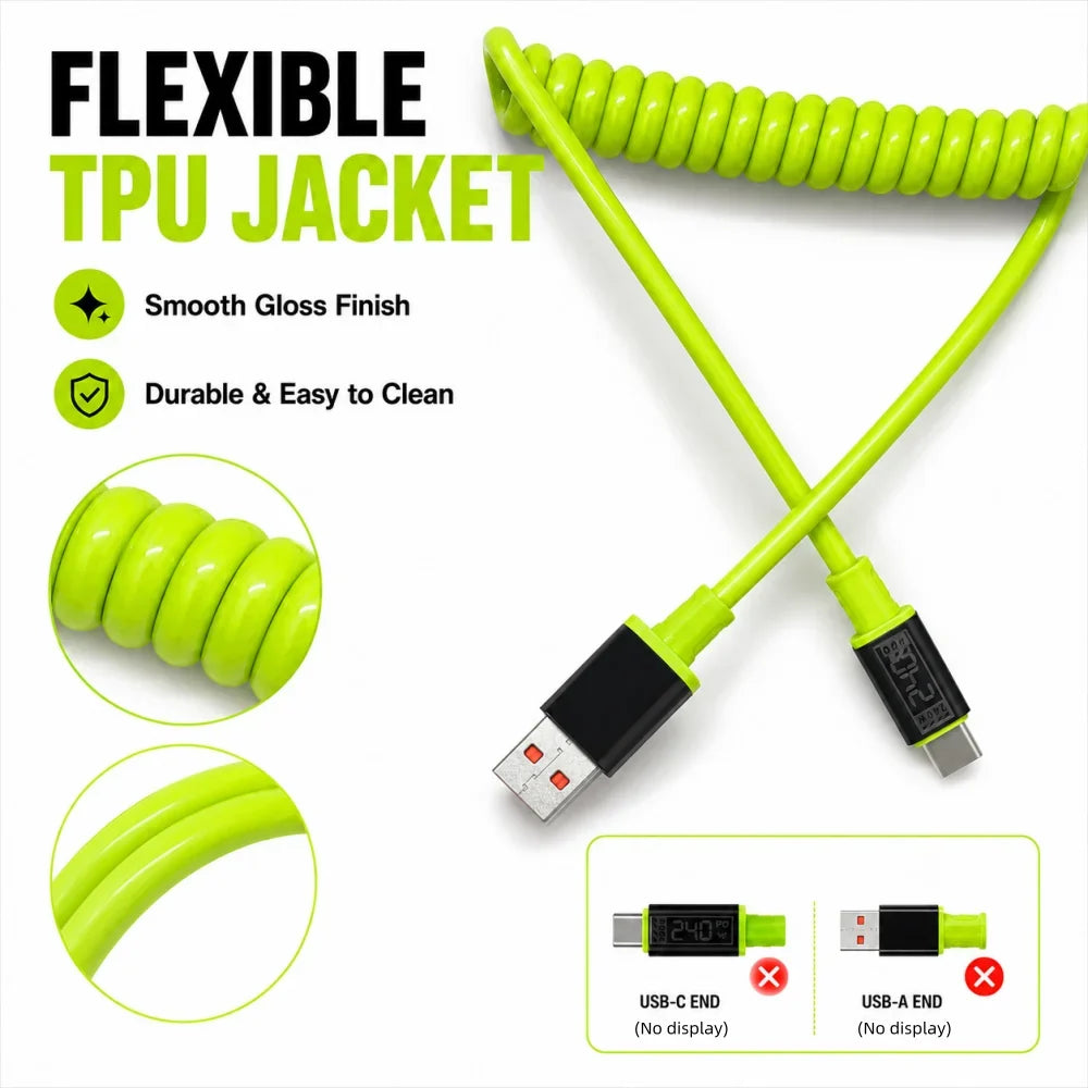 240W USB-C Spring Fast Charging Cable | iPhone & Samsung