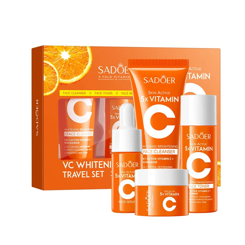 SANENDI Vitamin C Travel Skincare Set – 4-Piece Cleanser to Cream