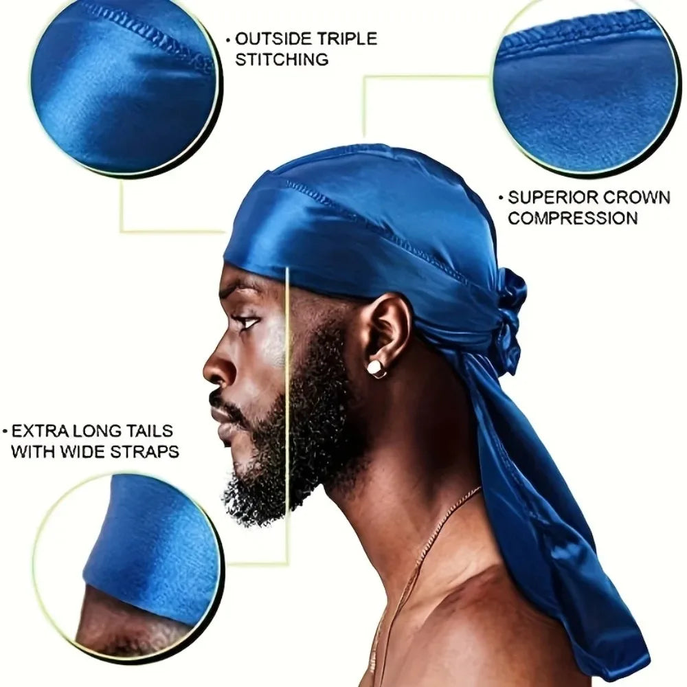 Men's Silk Durag Long Tail Bonnet | 360 Waves Du Rag Cap