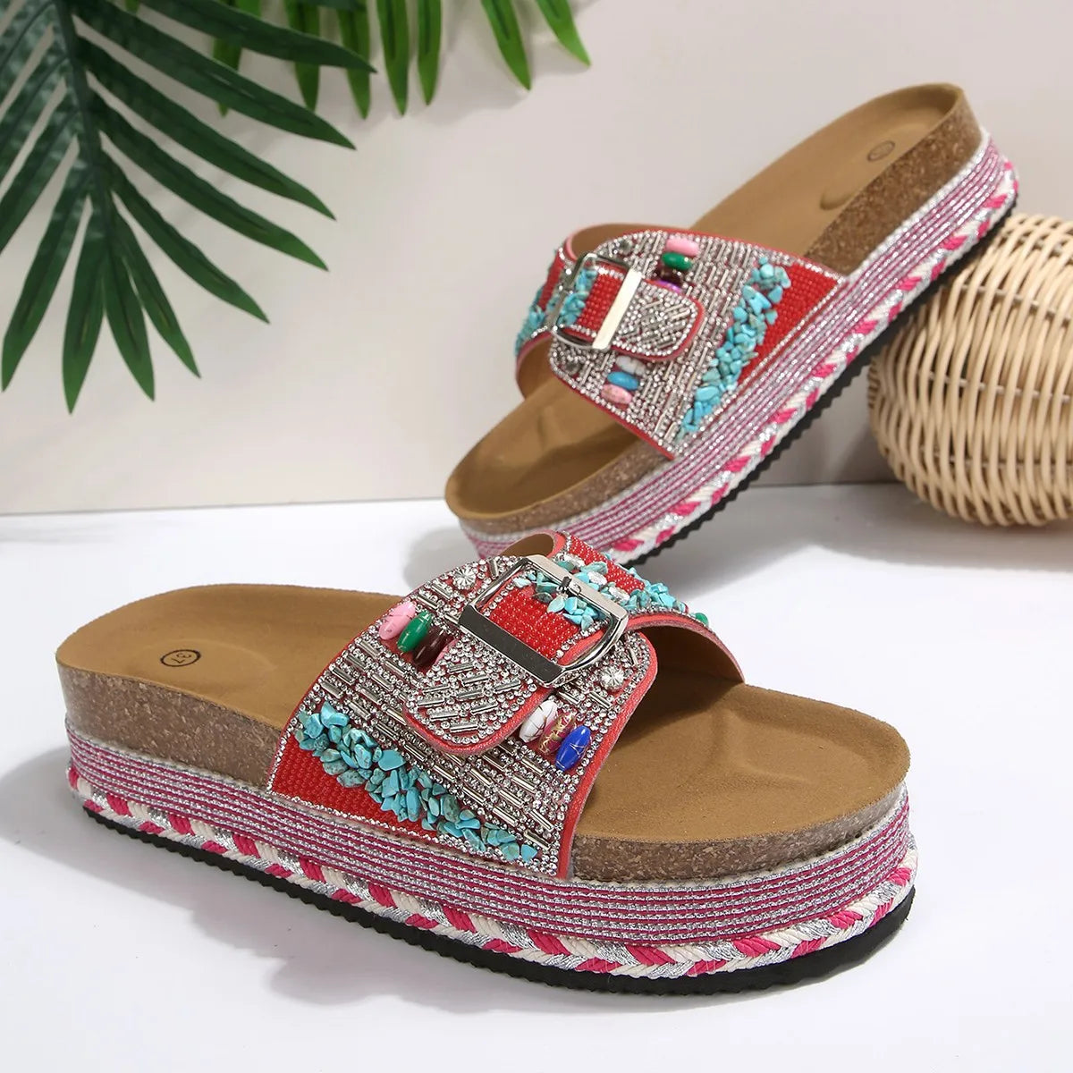 Women's Platform Wedge Thong Sandals – Ethnic Style, Sizes 5–14