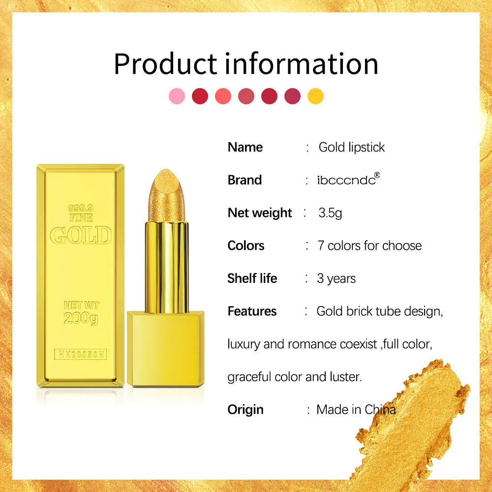 ibcccndc Shimmer Gold Brick Lipstick | Metallic Glitter Long-Lasting