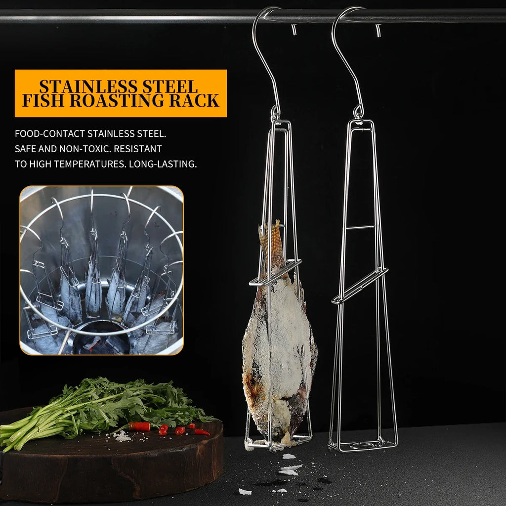 Stainless Steel Fish Grill Tongs | BBQ Net Basket Tool