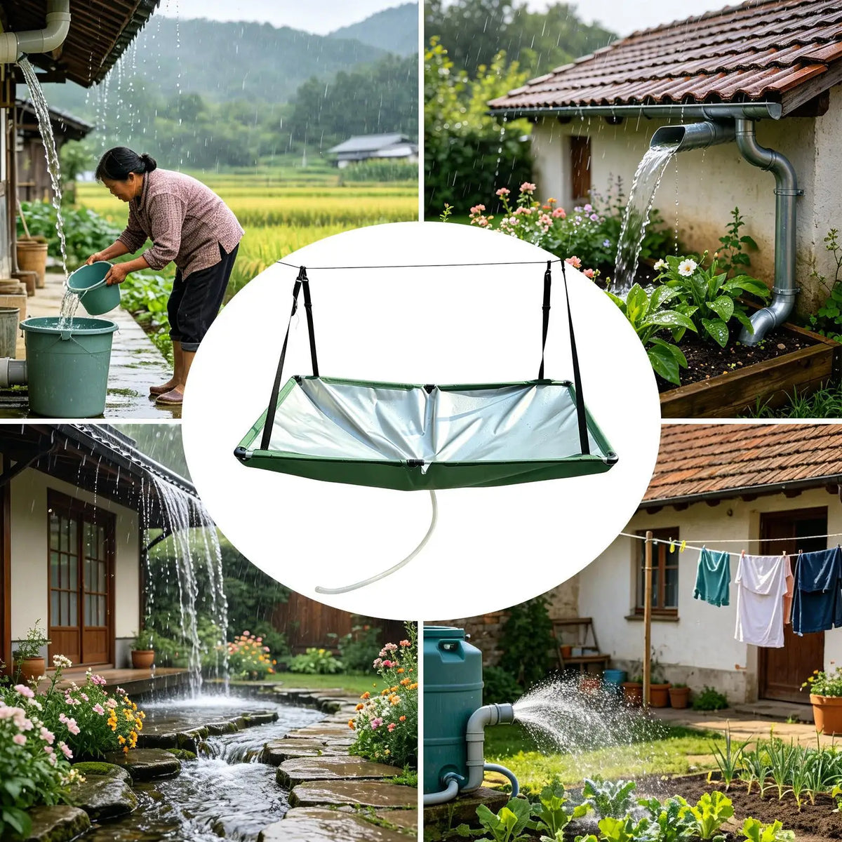 Outdoor Rain Collector with Hose – Garden Rainwater Harvester