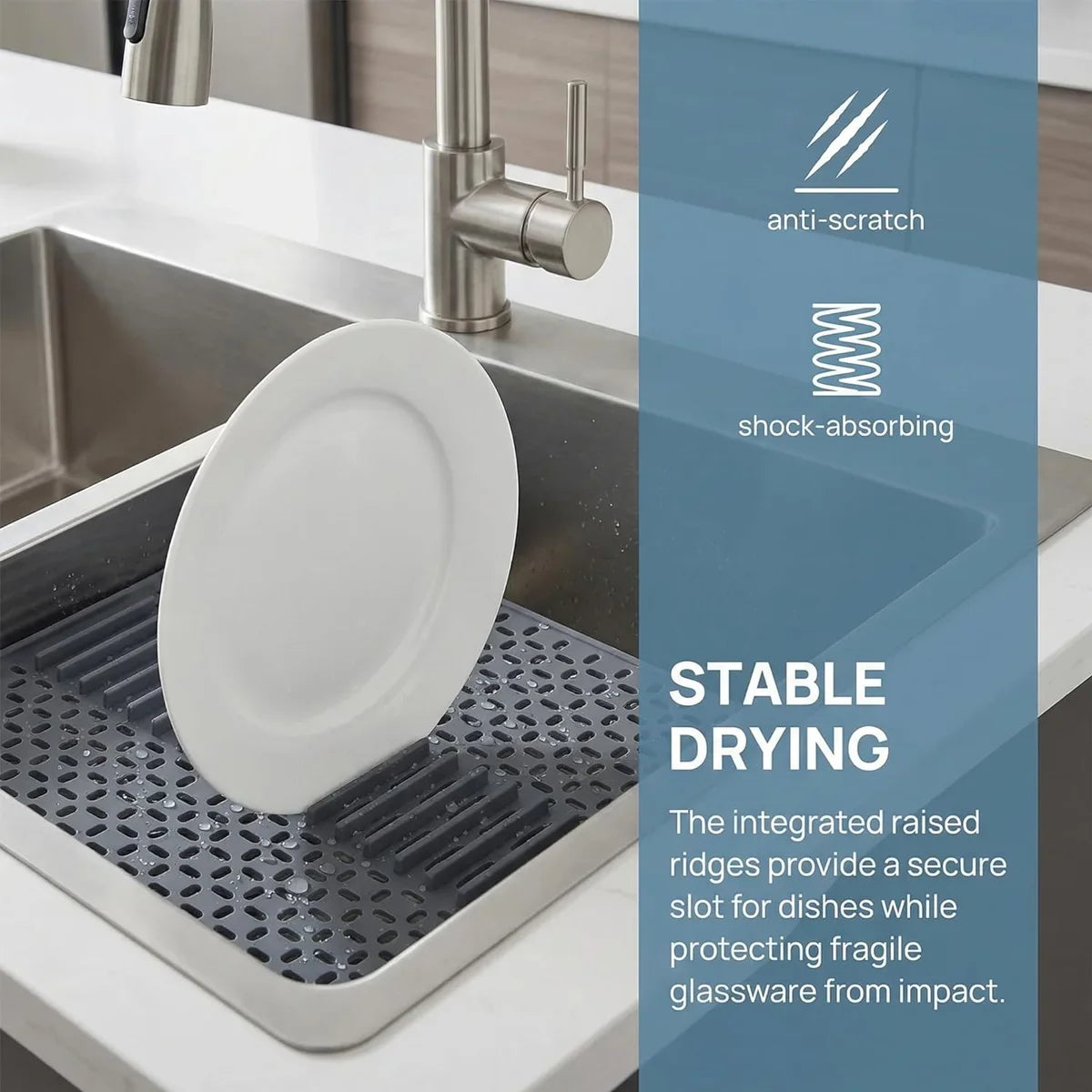 Silicone Sink Mat Protector 16.9"×12.5" | Non-Slip Kitchen Pad