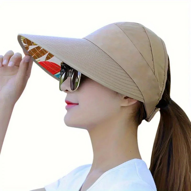 Women's Wide Brim Visor Hat – Foldable Lightweight Beach Cap