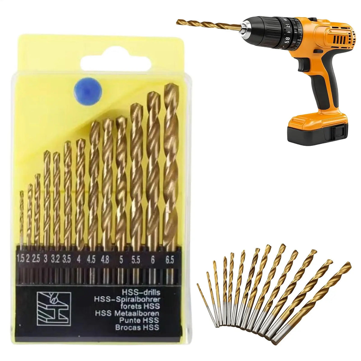 13-Pc HSS Twist Drill Bit Set 1.5–6.5mm | Wood & Metal