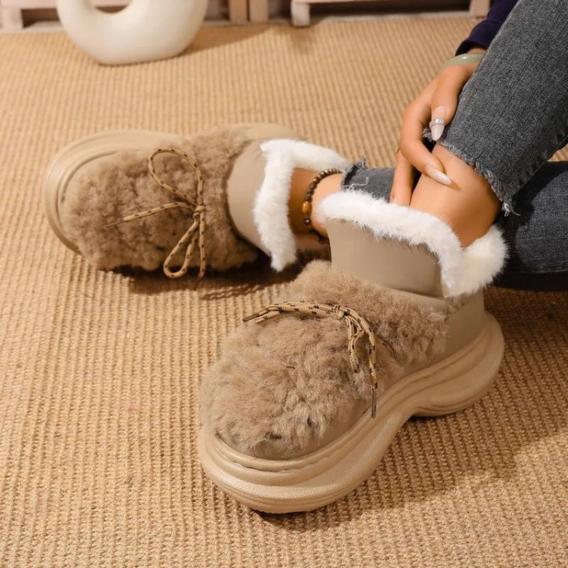 Women's Plush Ankle Boots – Thick Platform Winter Fur Boots