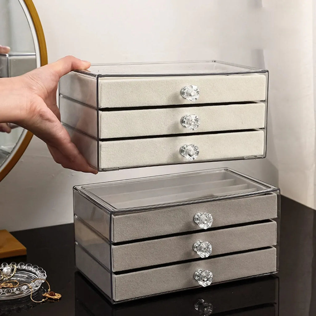 Necklace Storage Box Transparent Lid 3-Layer Jewelry Tray Drawer