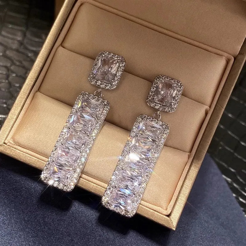 Huitan Crystal CZ Geometric Drop Earrings | Women's Fashion