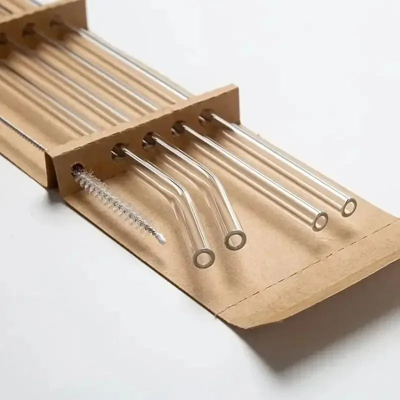 Reusable Glass Straws Set of 5 with Brush – Heat Resistant