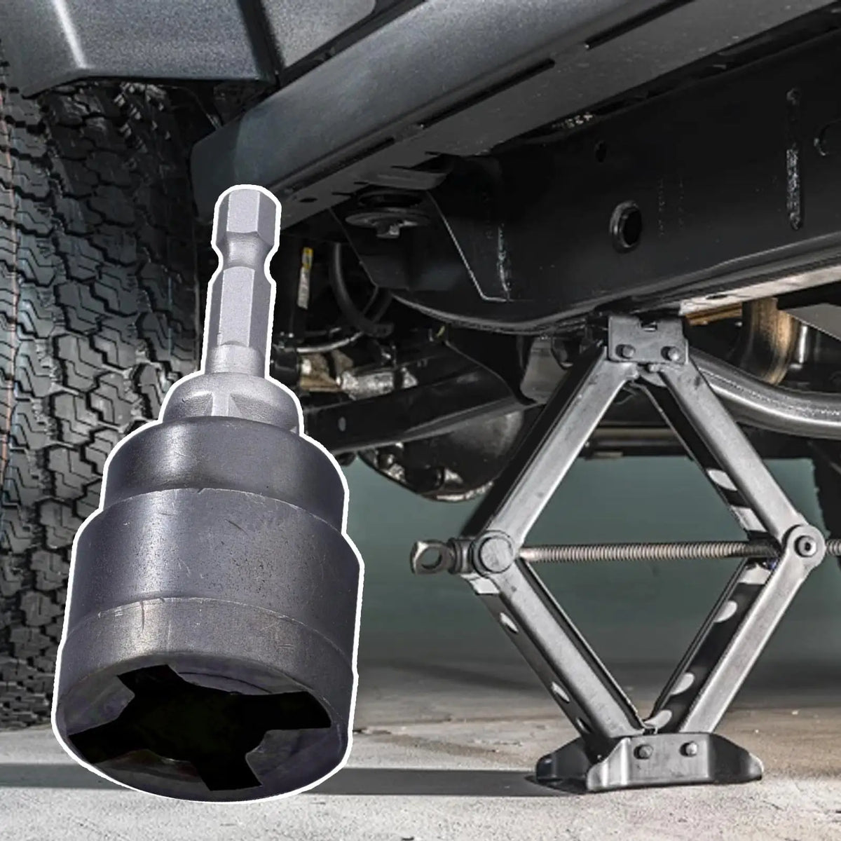 Universal Scissor Car Jack Adapter | Heavy-Duty Drill Socket