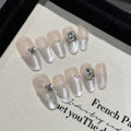 Handmade Press-On Nails Aurora Blue French Pearl Crystal Almond