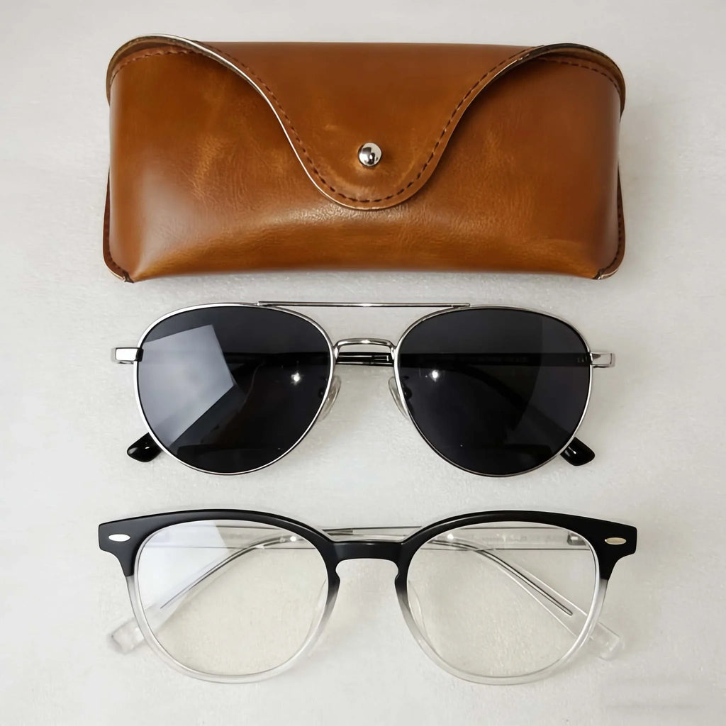 Faux Leather Eyewear Case Portable Snap Button Glasses Box Handmade