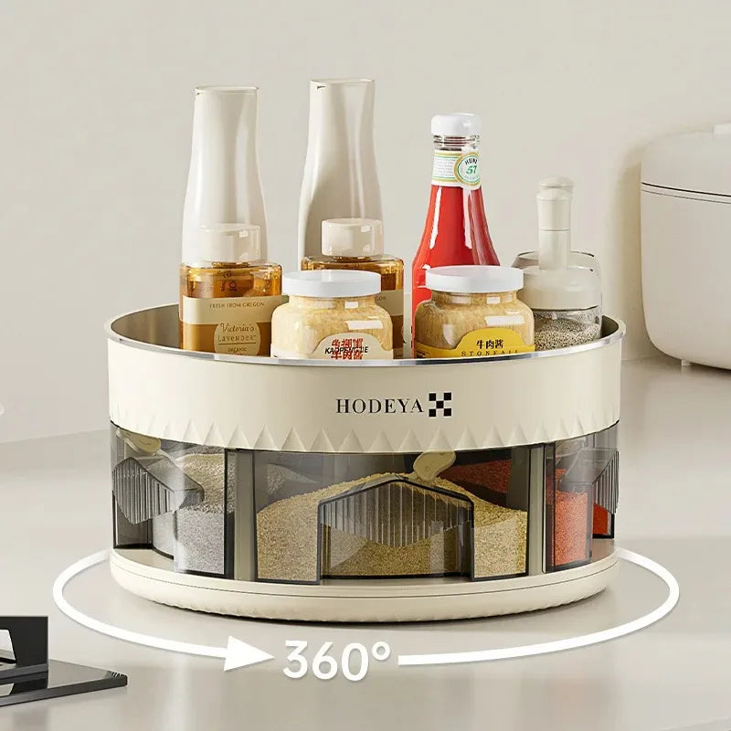 360° Rotating Double-Layer Spice Rack Kitchen Organizer