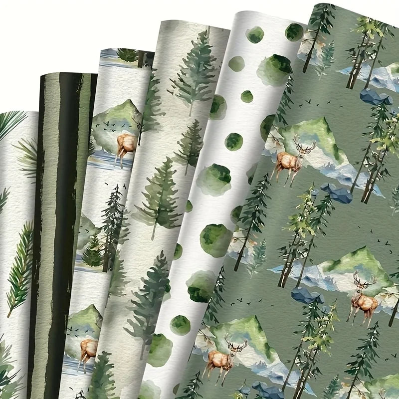12-Pack Forest Animal Wrapping Paper – Deer & Pine Cone Design