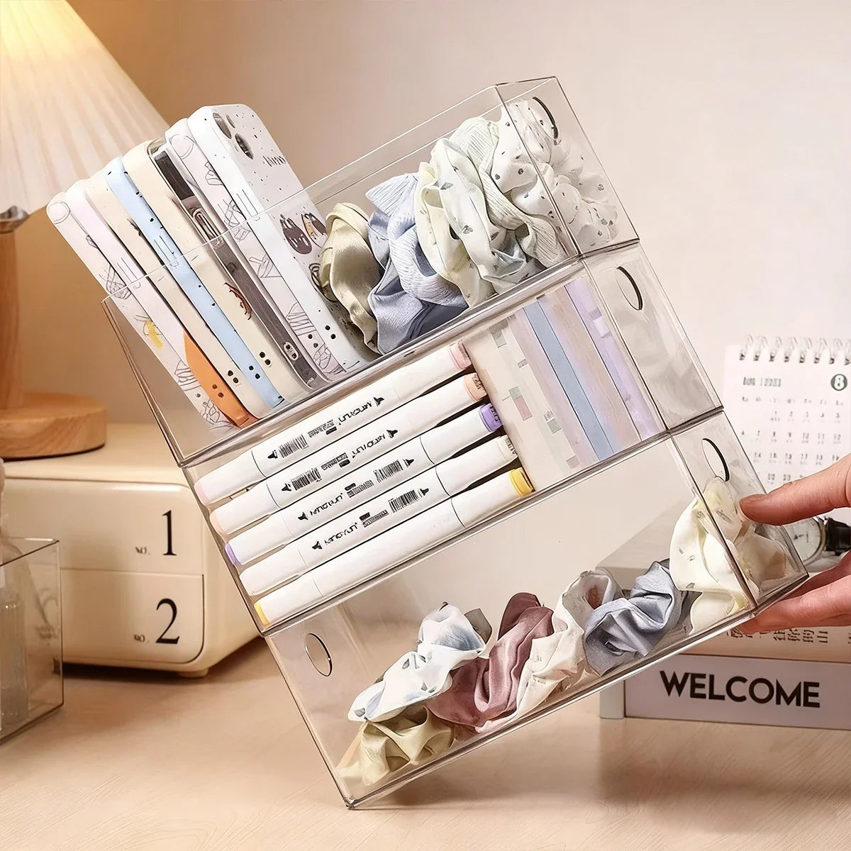 Transparent Desktop Acrylic Stackable Stationery Cosmetics Storage