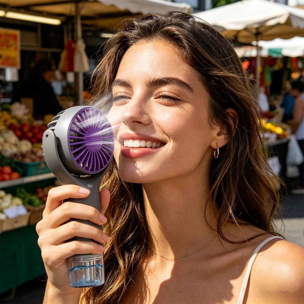 Portable Handheld Mist Fan – USB Rechargeable 3-Speed Cooling