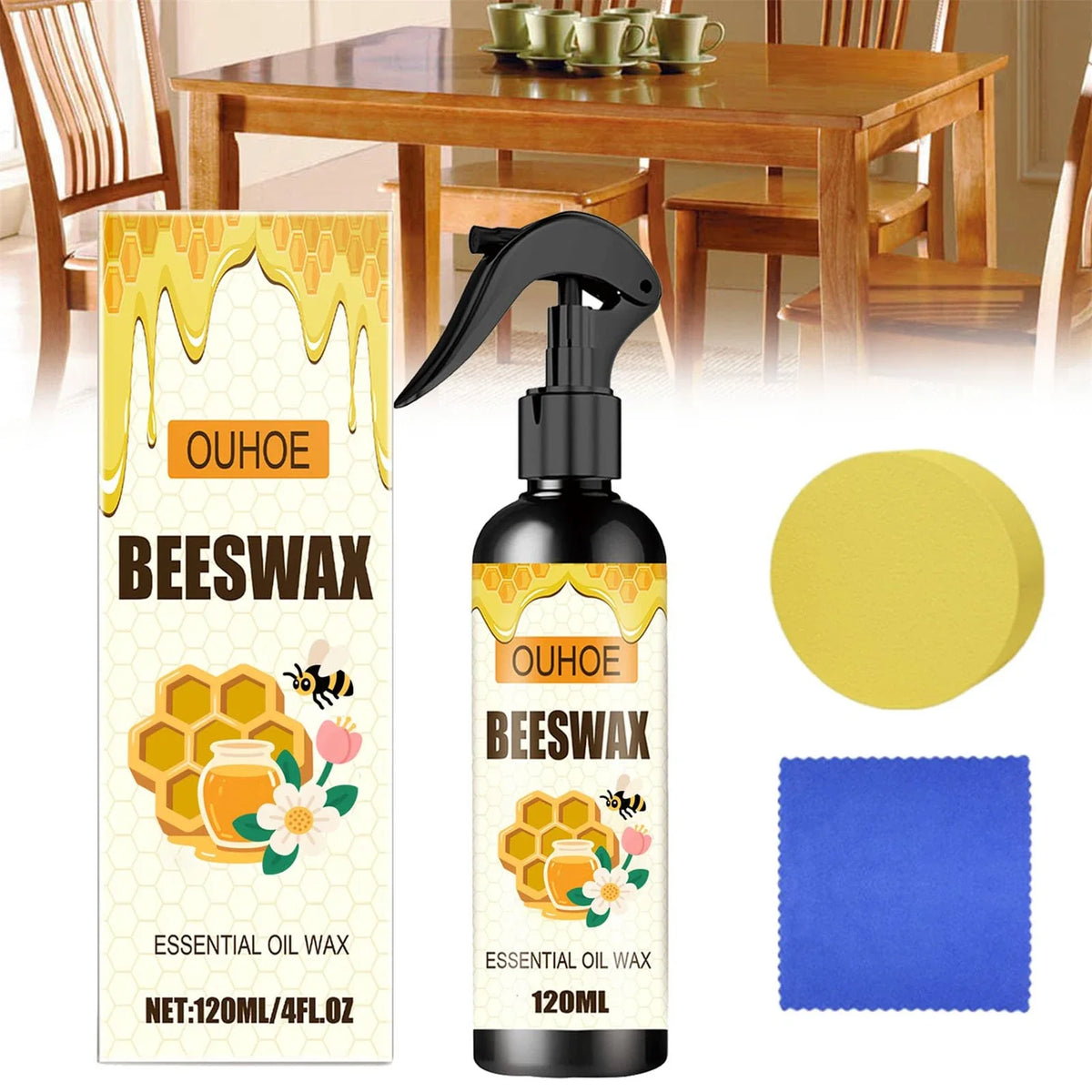 Natural Beeswax Wood Furniture & Hardwood Floor Polish Spray