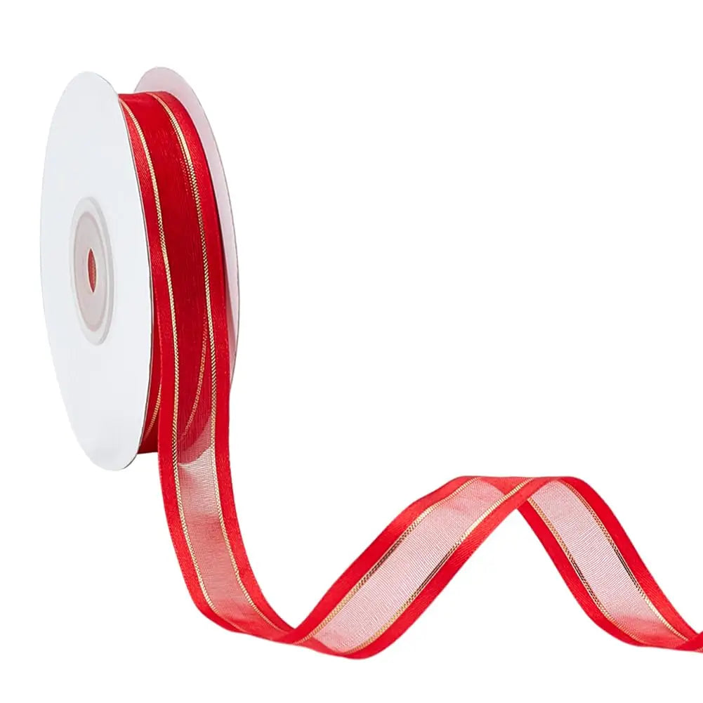 Red Sheer Organza Ribbon 5/8" x 24 Yards – Metallic Polyester