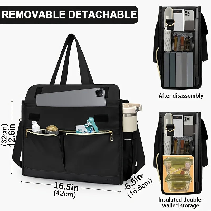 Women Oxford Cloth Insulated Lunch Bag 15 6 Laptop Tote Side Pocket