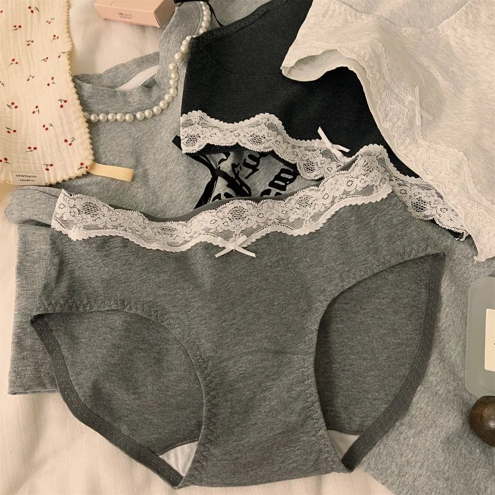 Women's Soft Floral Lace Bow Briefs – Comfortable Panties M–XL