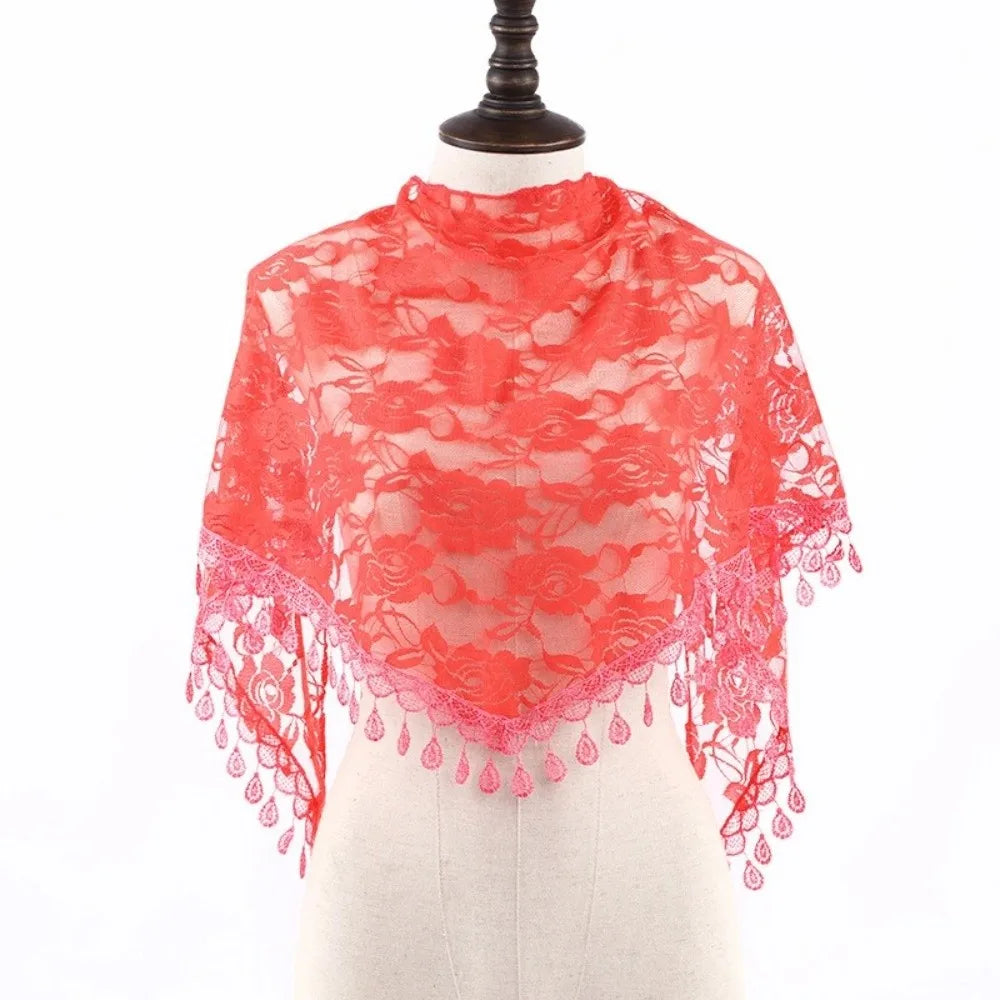 Floral Triangle Scarf Wrap with Tassels – Women's Headband