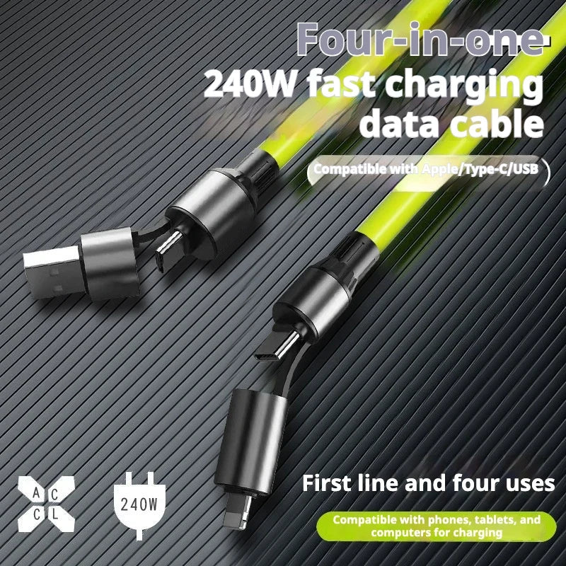 HKNA 240W Fast Charging Cable – 4-in-1 Dual Type-C, 1.2m