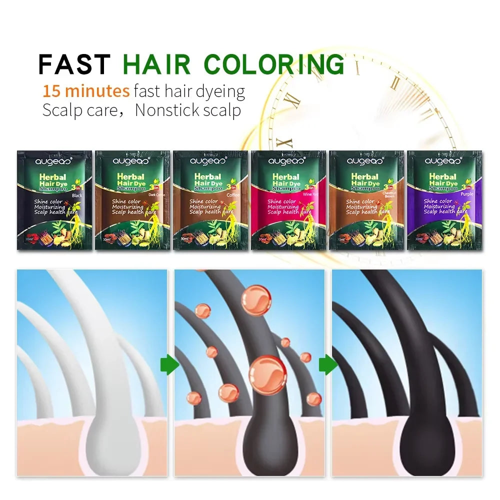 Herbal Plant Hair Dye Shampoo – 6 Colors, Grey Coverage