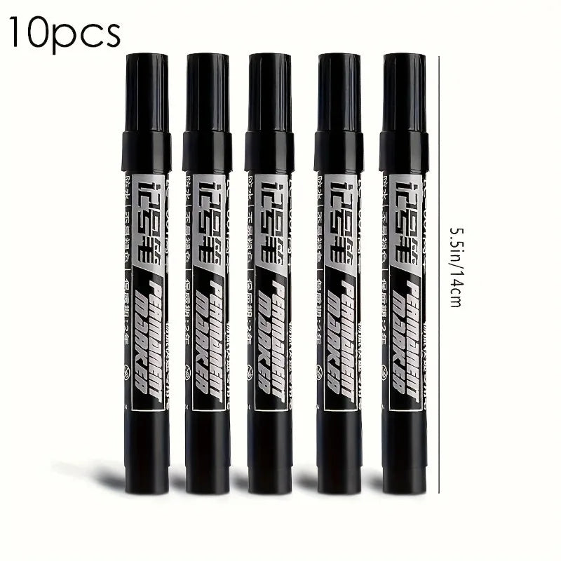 10-Pack Black Permanent Markers – Waterproof Multi-Surface Pens