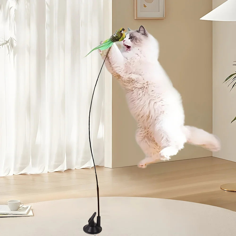 1 Cat Funny Stick Steel Wire Long Pole Feather Cute Toy Kitten