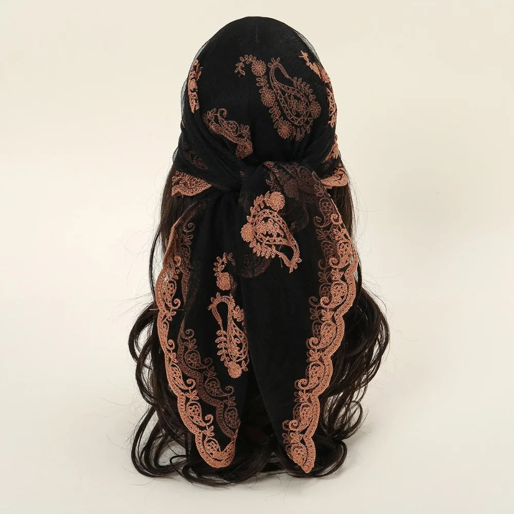 Women's Floral Lace Square Scarf – Vintage Bandana Headband