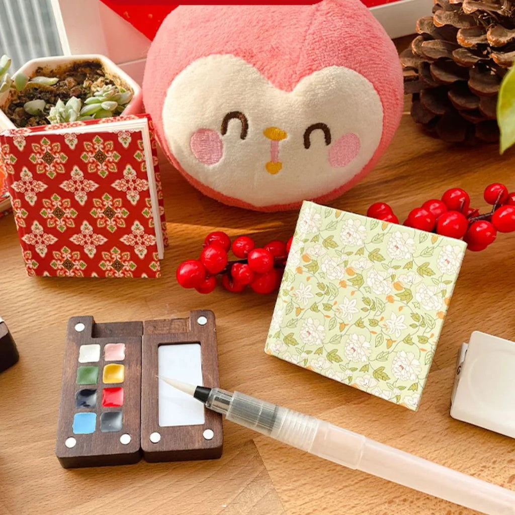 Wooden Box Watercolor Paint 8 Colors Walnut Mini Solid Dispenser Boxes