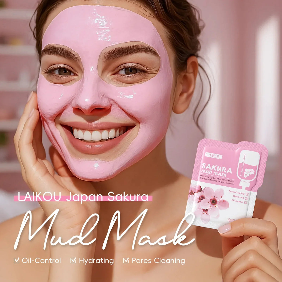 LAIKOU Sakura Clay Mud Mask – Hydrating & Oil Balancing