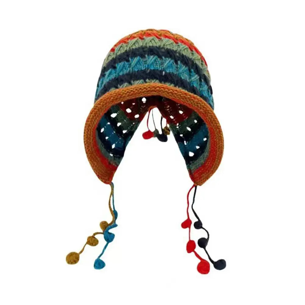 Women's Rainbow Striped Knit Beanie Hat – Warm Winter Ear Cap