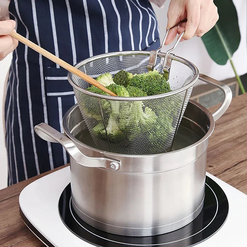 French Chip Frying Strainer Basket Stainless Steel Deep Fry Kitchen