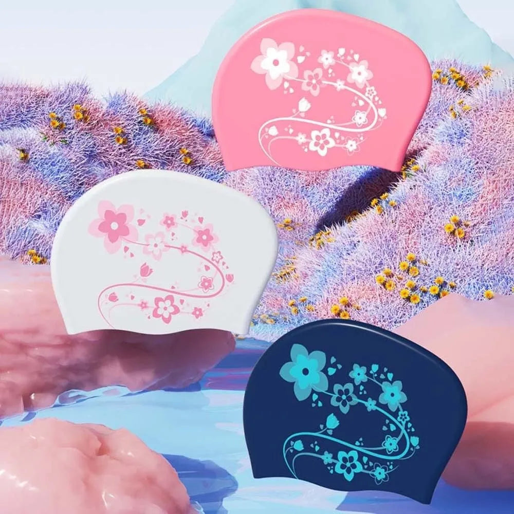 Floral Silicone Swim Cap – Women's Snorkeling & Diving Hood