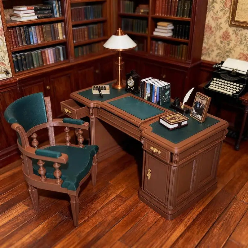1:12 Dollhouse Miniature Vintage Office Desk & Chair Set – Retro