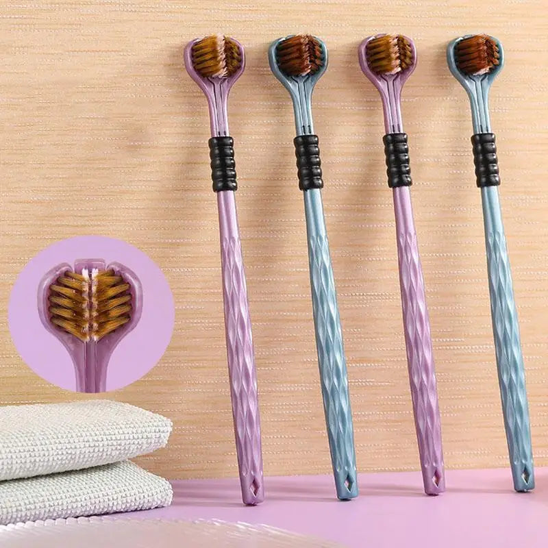 2-Pack 3D Three-Sided Toothbrush with Tongue Scraper 360°