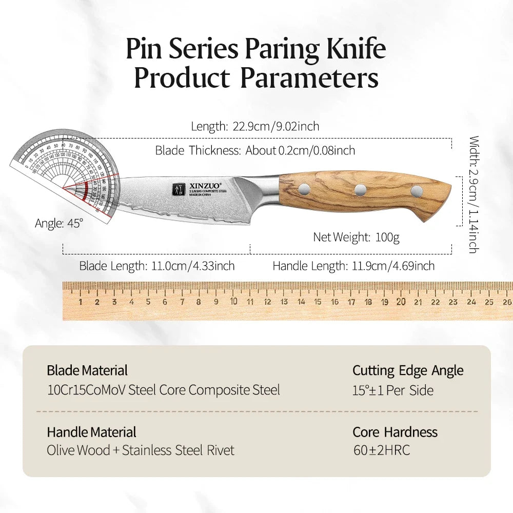 XINZUO 4-Inch Paring Knife – 10Cr15CoMoV Steel & Olive Wood