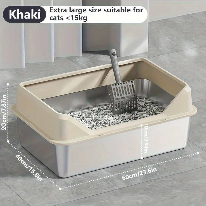 KEMORELA XL Stainless Steel Cat Litter Box with Lid & Scoop