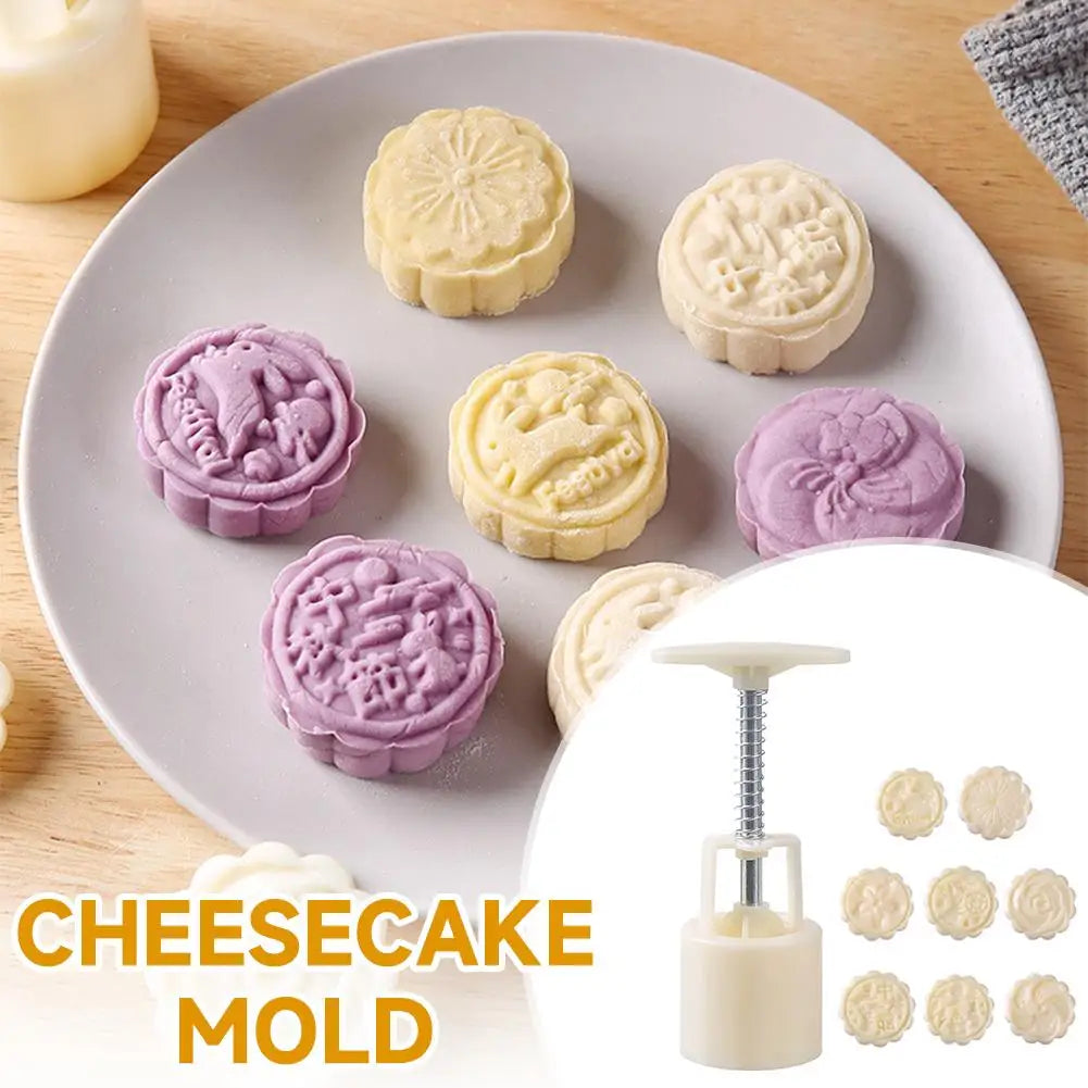 DIY Mooncake Mold Set – 8 Interchangeable Stamps Hand Press