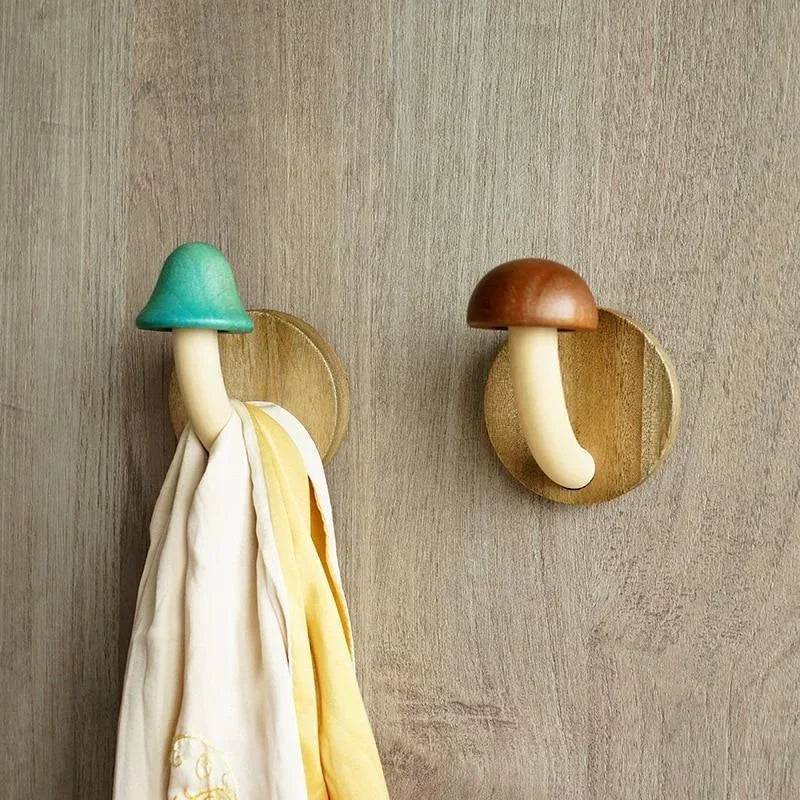 Wooden Mushroom Wall Hook – Self-Adhesive Clothes & Cap Hanger