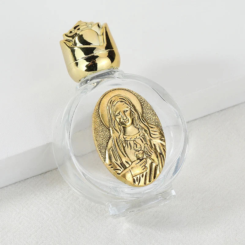 Beautiful Gold Rose Crystal Glass Empty Holy Water Jesus Bottle