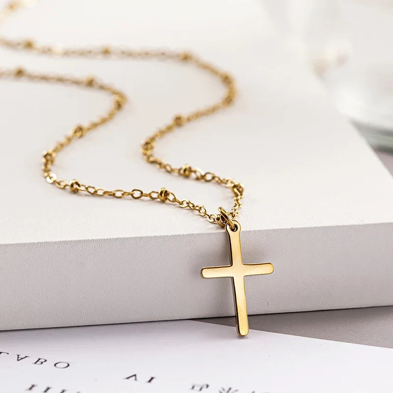 Huitan Dainty Cross Pendant Necklace – Stainless Steel Women
