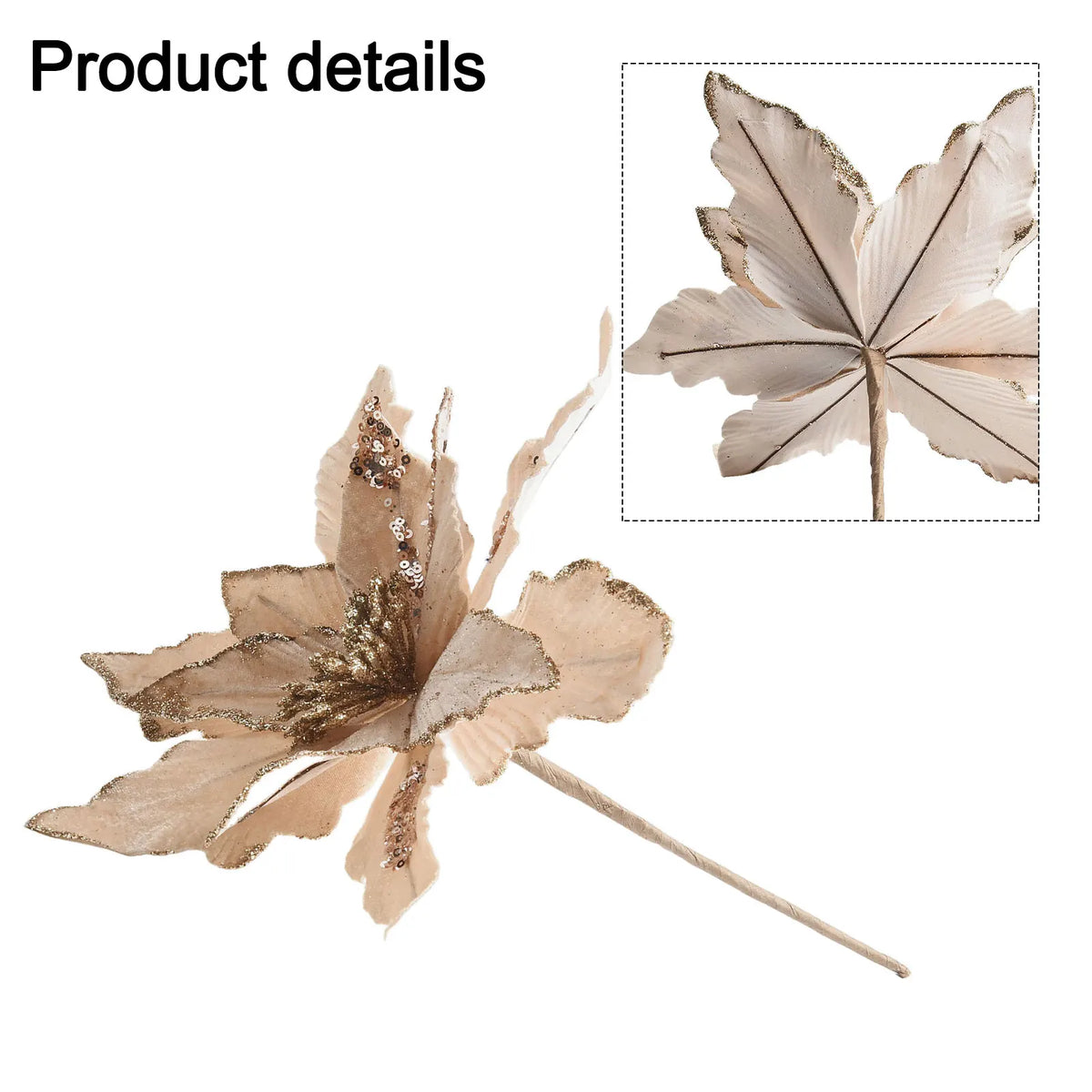 Glitter Artificial Christmas Cloth Flowers | Tree & Home Décor